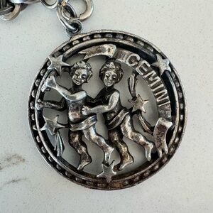 Vintage Gemini Zodiac Silver Pendant